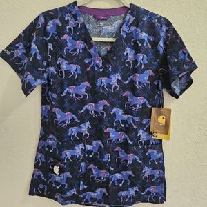 NWT Carharrt Horse Print Scrub Top